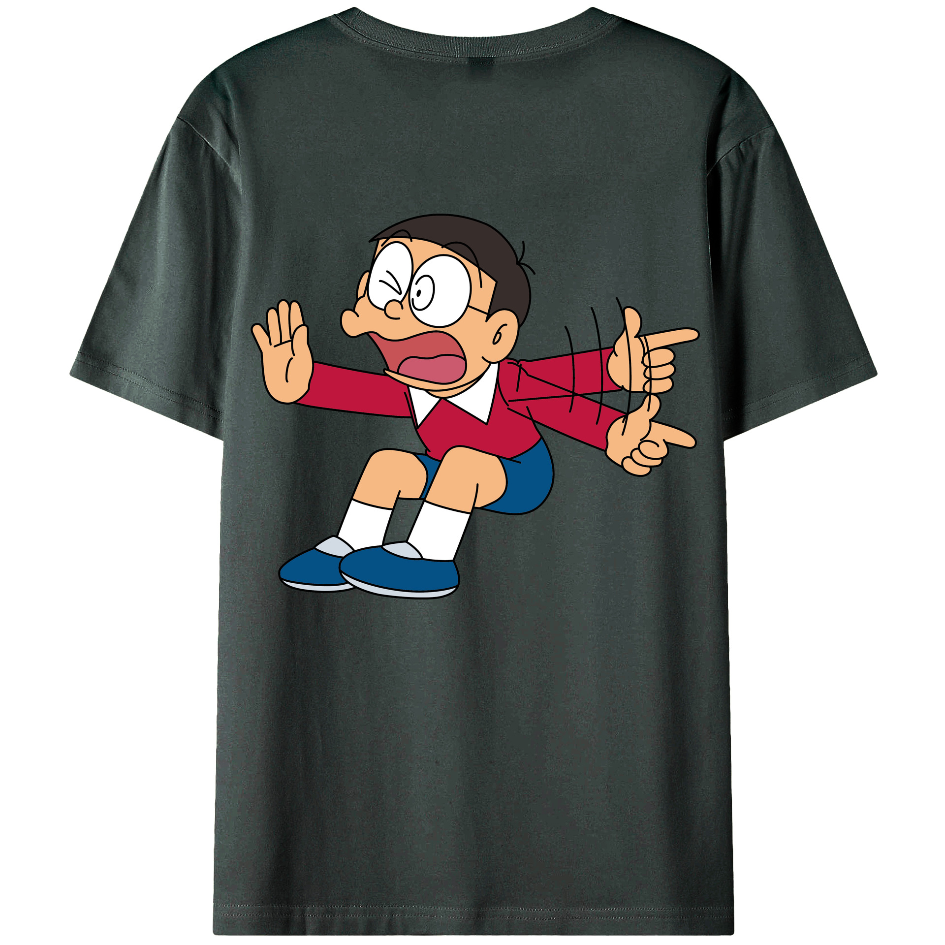 （画像用） ドラえもん 野比 のび太 Doraemon Nobita Nobi 綿100％ メンズ半袖Tシャツ（バックプリント） 通気性